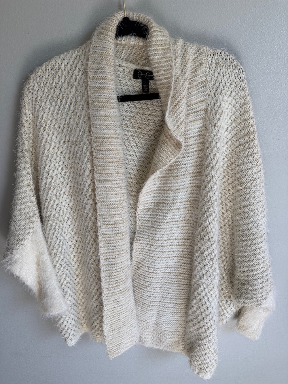 Jessica Simpson Cozy Open-Front Cream Knit Cardigan Sweater Size L